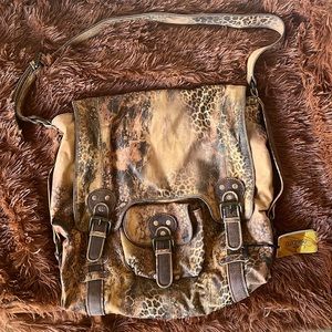 Old Gringo Brown Tan Leopard-Effect Distressed Leather Shoulder Bag